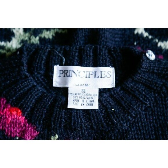 Vintage Y2K  Floral Novelty Print Black Pink Cute Statement Pullover S/M - Picture 9 of 9